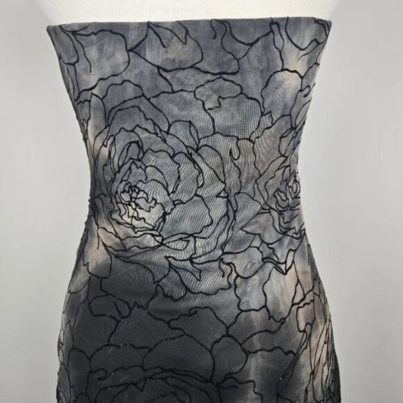 Le Chateau Multicolor Bandeau Strapless Midi Dress With Sheer Floral Overlay Med - Picture 10 of 17